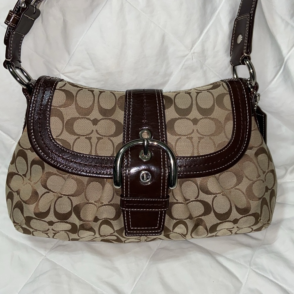 Coach Signature Canvas Shoulder Bag in Khaki/Brown - Picture 2 of 16